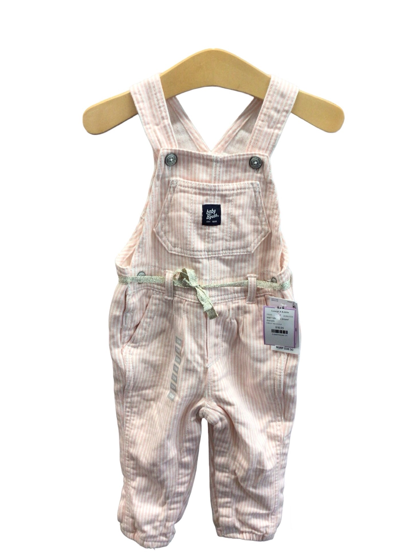 NWT 12M Pink Striped Overalls